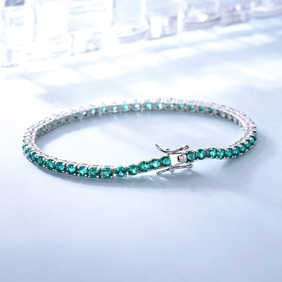 925 Sterling Silver Bracelet Emerald Stone Gold Plated 